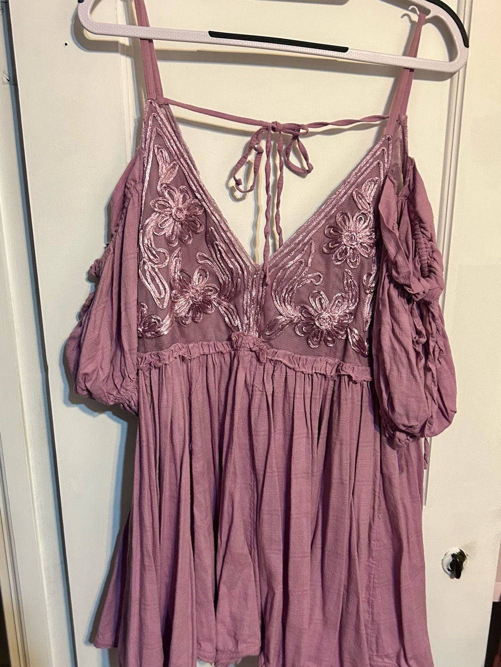 Free People Mauve Pink Embroidered Mini Dress